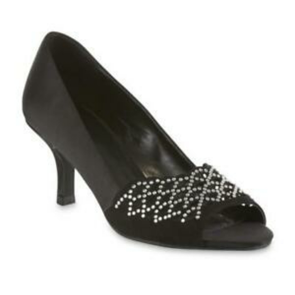 NEW Laura Scott Size 7 Black Heels Rhinestones - Picture 3 of 11